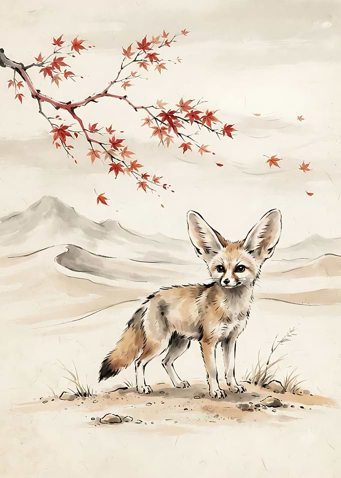 Fennec Fox in Desert Ink Wash