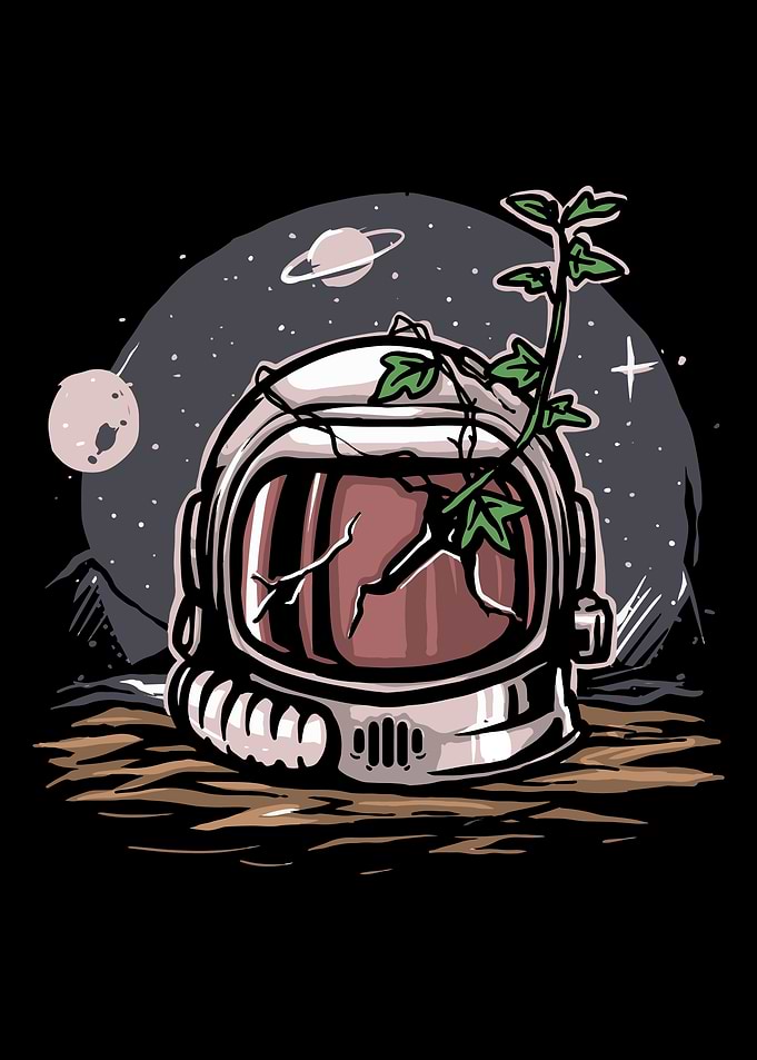 Abandoned Astronaut Helmet with Plant