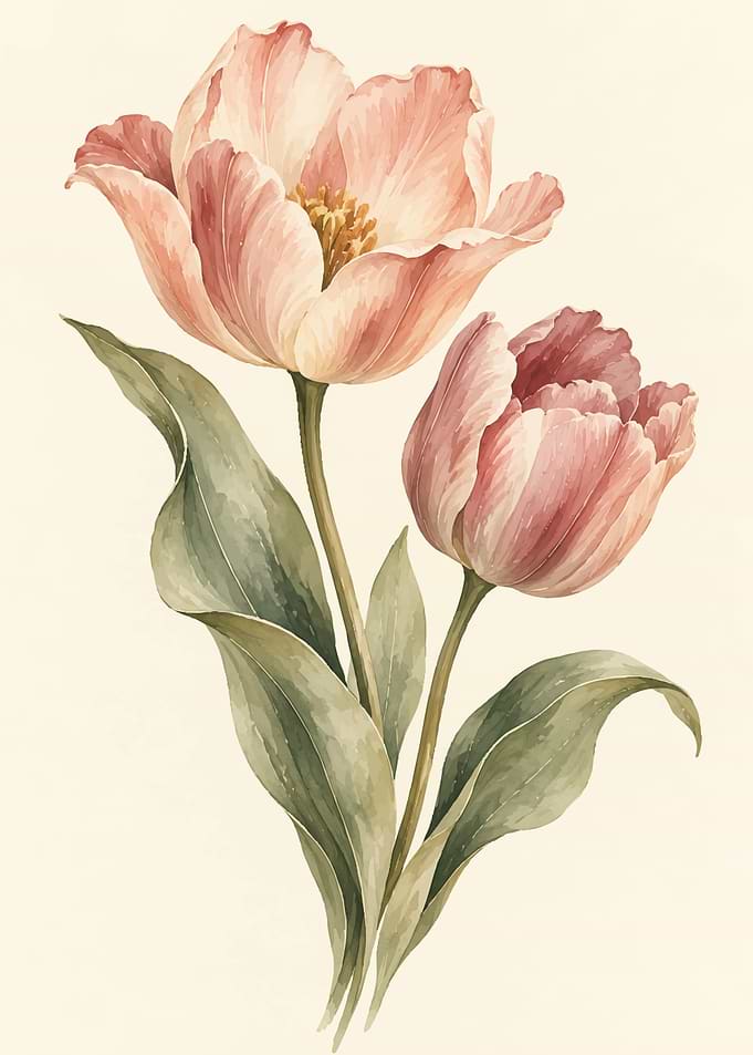 Elegant Watercolor Tulip Botanical Illustration