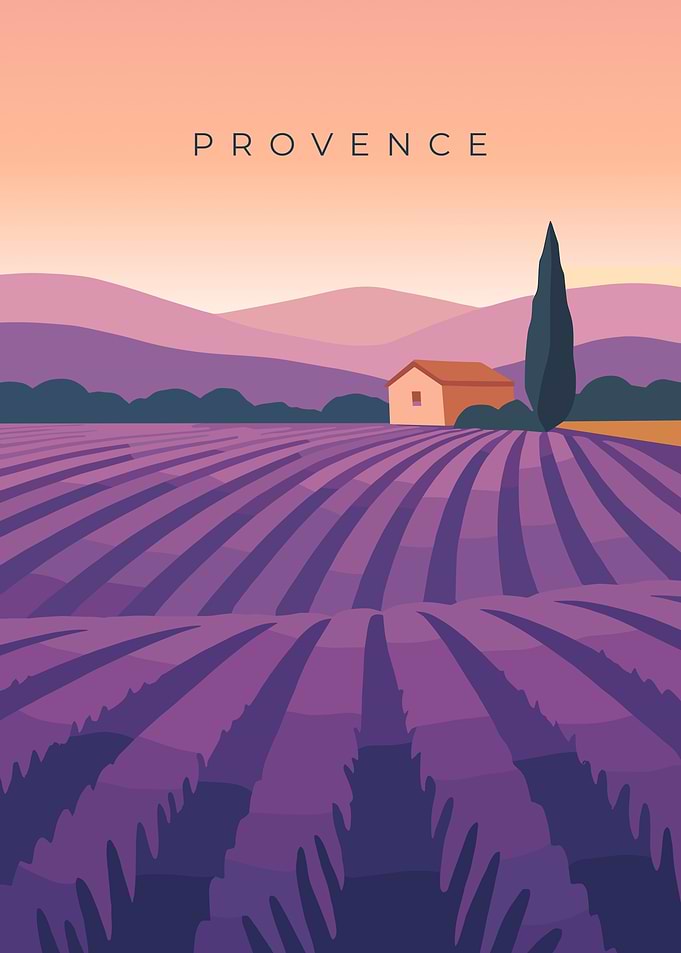 Provence Lavender Field | Minimal Vintage Travel Poster