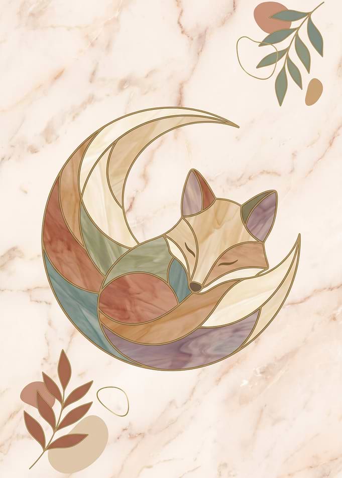 Stained Glass Sleeping Fox Illustration