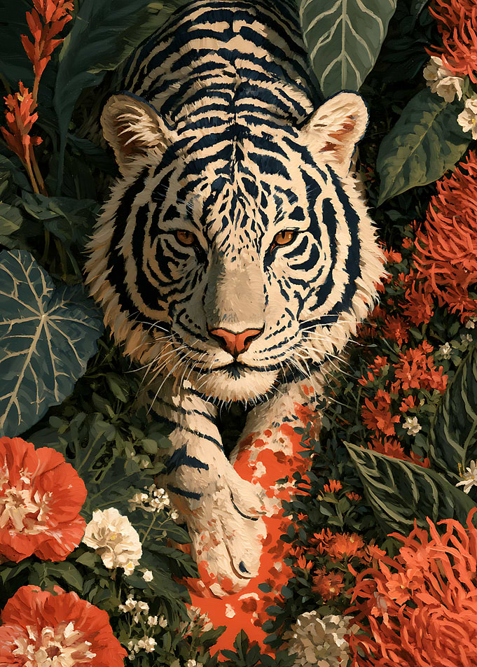 White Tiger in Floral Jungle