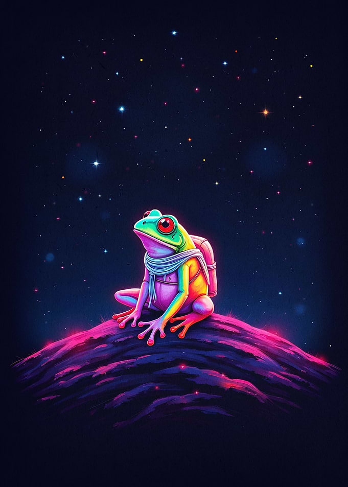 Cosmic Frog Space Neon Art Poster
