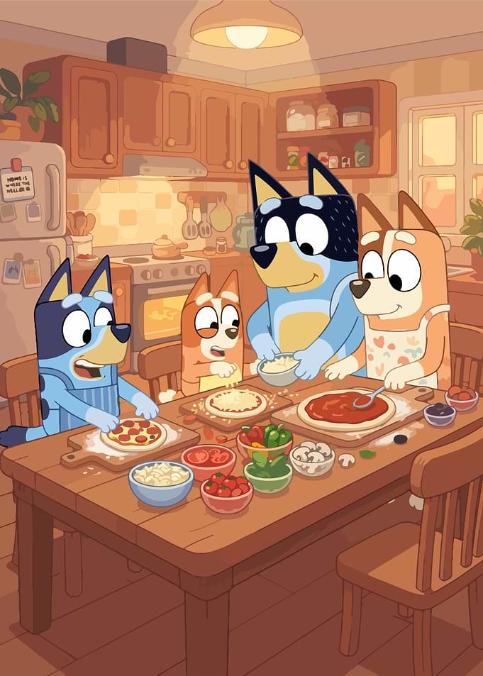 Bluey Family Making Homemade Pizza