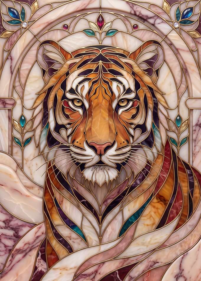 Stained Glass Tiger Portrait