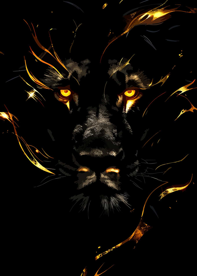 Golden Glowing Black Panther Portrait