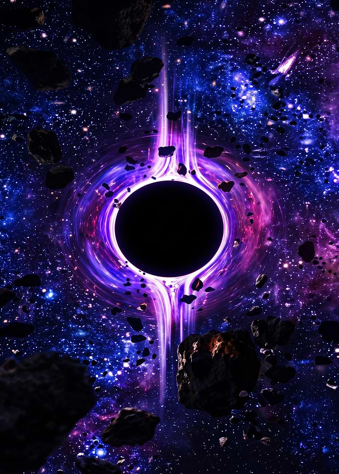 Purple Glowing Black Hole in Space