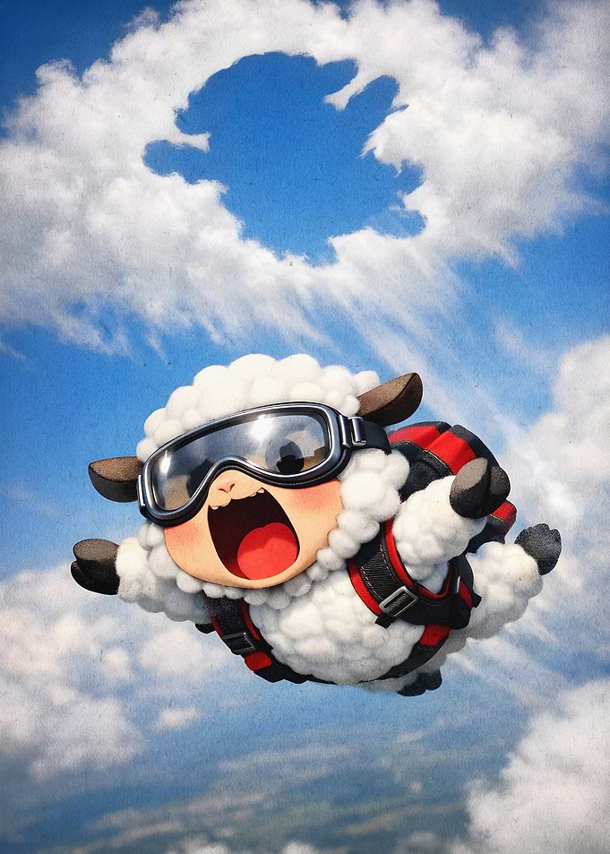Skydiving Sheep Cute Animal Poster