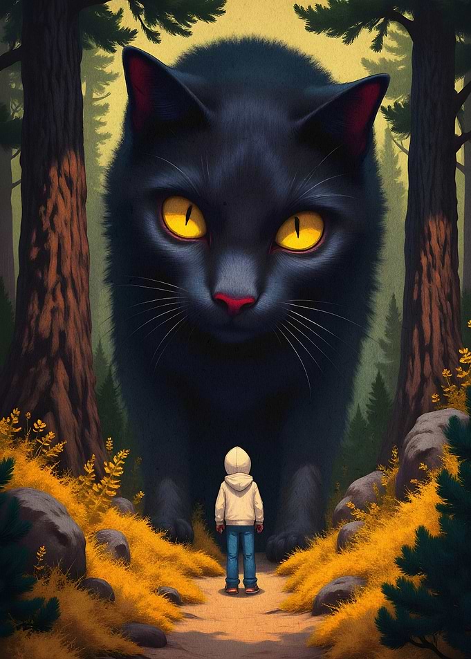 Giant Black Cat Fantasy Forest Art
