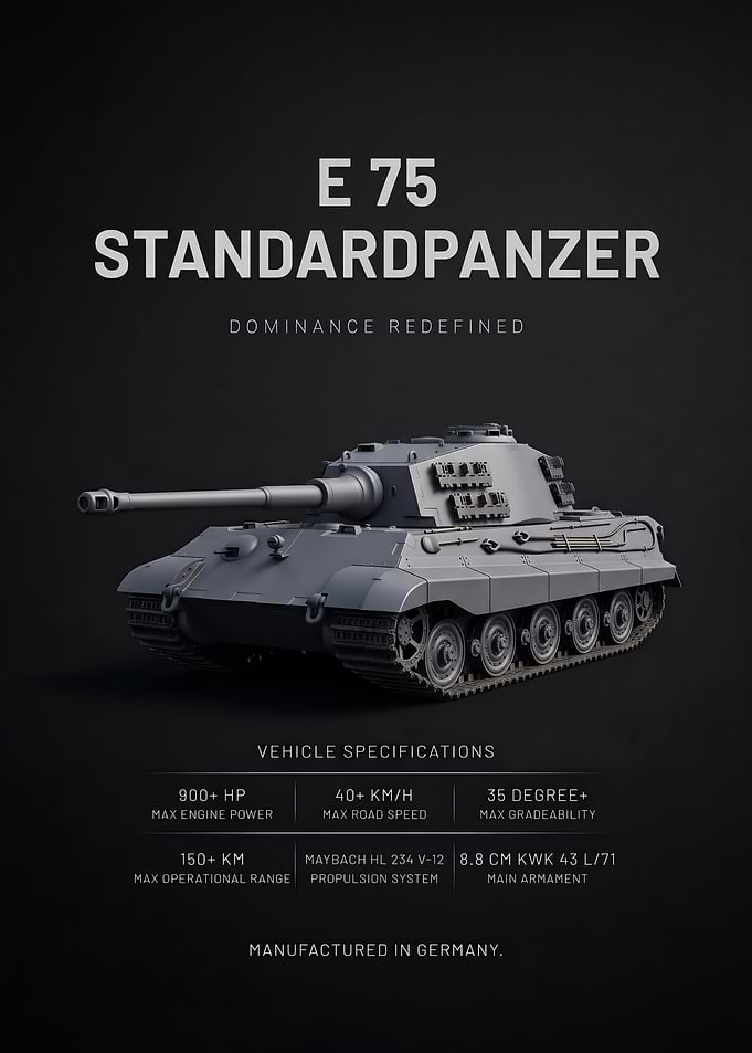 black background minimalism e75 Standardpanzer Technical Poster