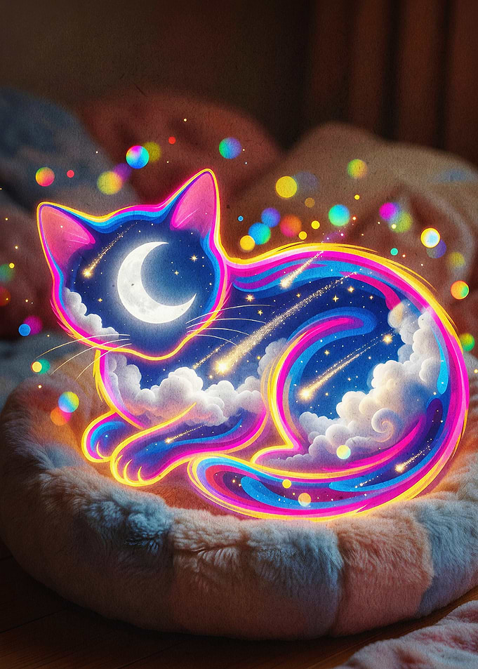 Cosmic Cat Neon Dreams Art