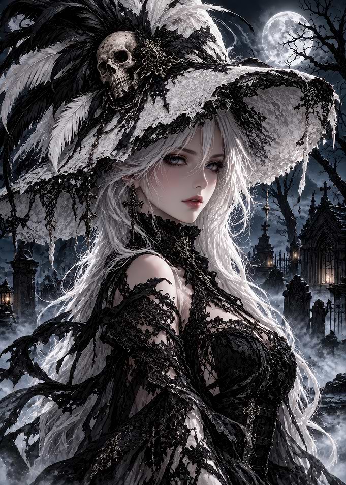 Gothic Witch in a Haunted Graveyard