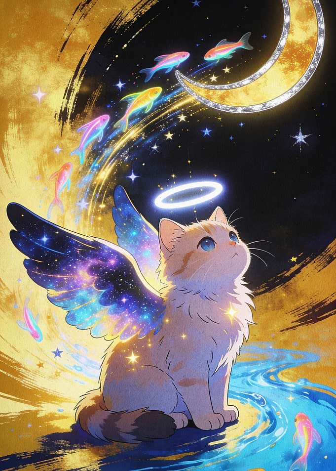 Celestial Winged Cat Cosmic Art