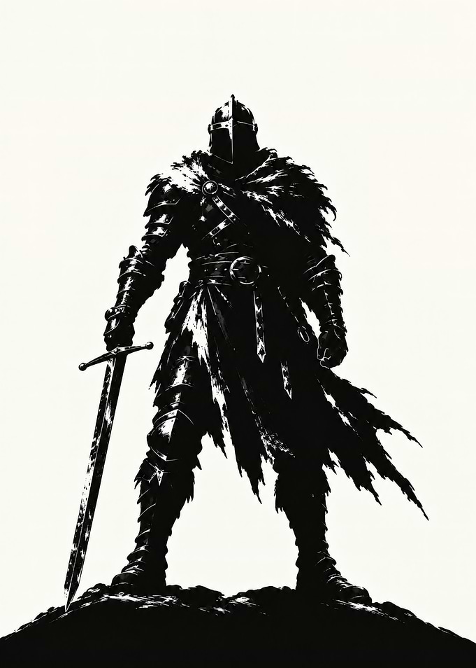Dark Medieval Knight with Longsword