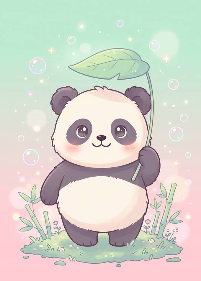 Cute Panda Holding a Leaf