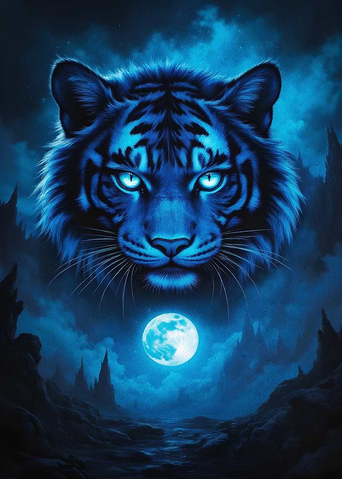 Blue Tiger Moon Fantasy Art