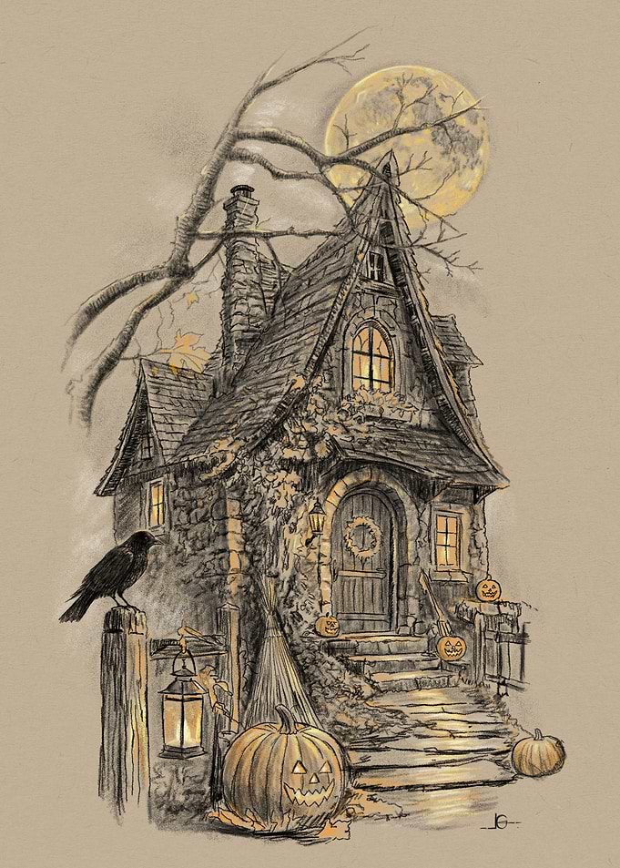 Spooky Halloween Cottage Illustration