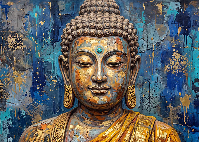 Abstract Golden Buddha Portrait Painting