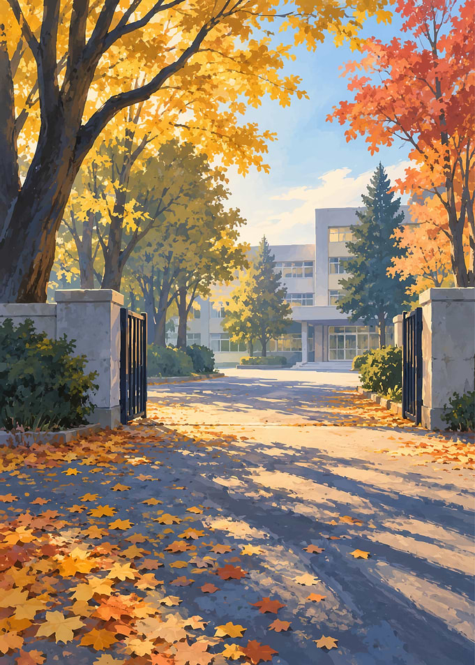 Autumn School Entrance Scenery