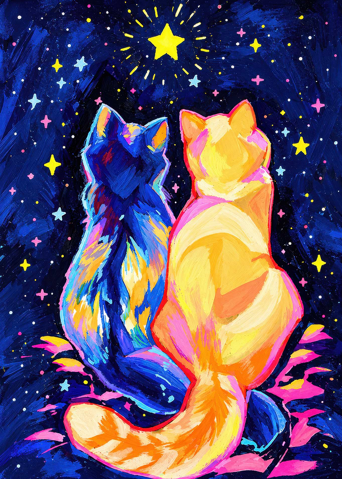 Two Cats Gazing at Stars