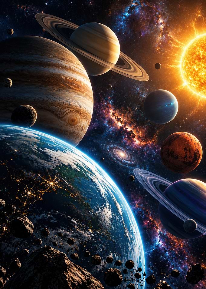 Vibrant Cosmic Solar System Panorama