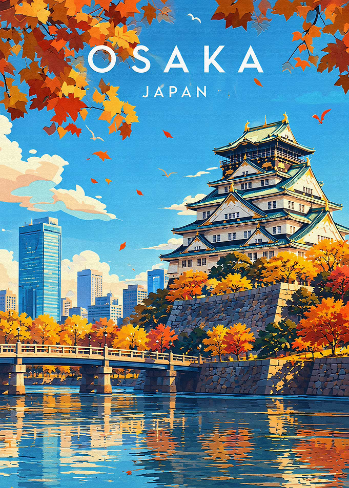 Osaka Castle Autumn Travel Poster
