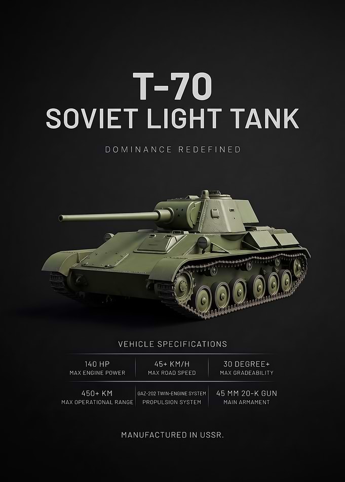black background minimalism t70 Soviet Light Tank Infographic