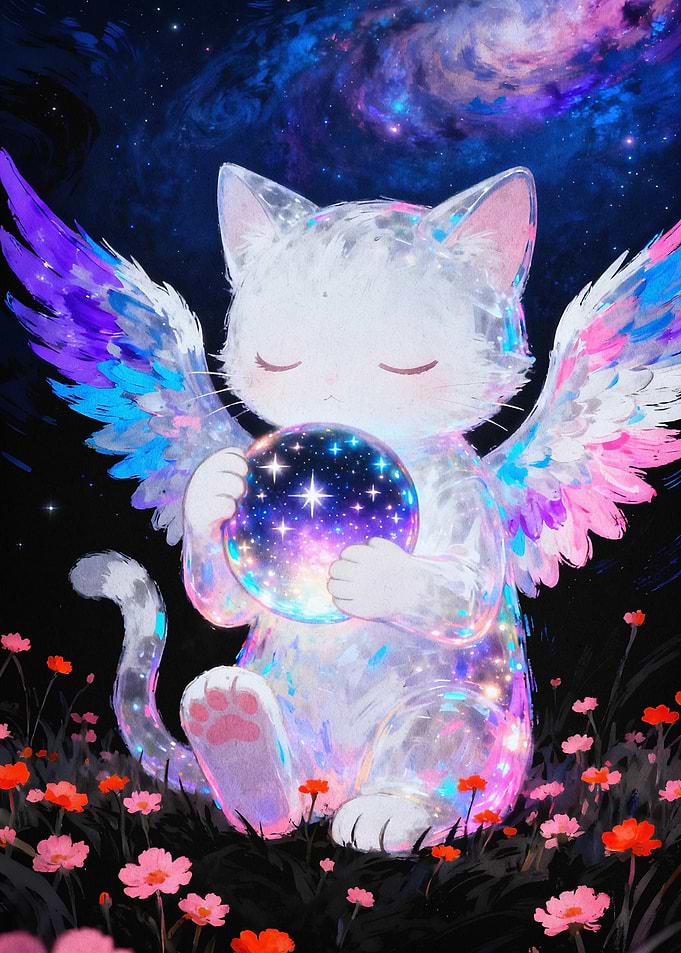 Celestial Winged Cat Fantasy Art