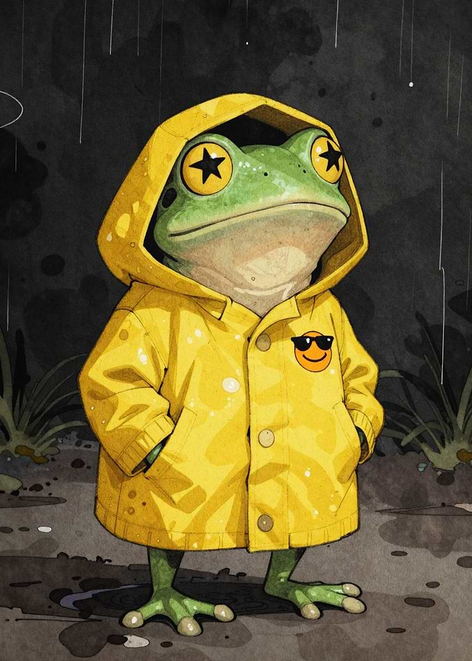 Frog in Raincoat Cute Art