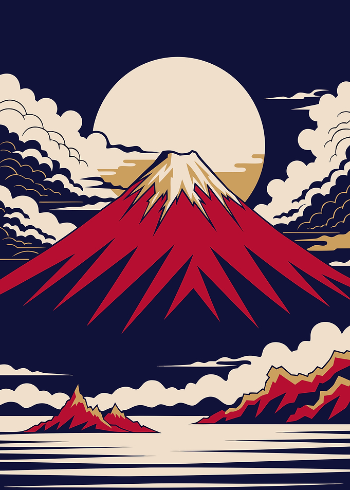 Stylized Red Mount Fuji Illustration