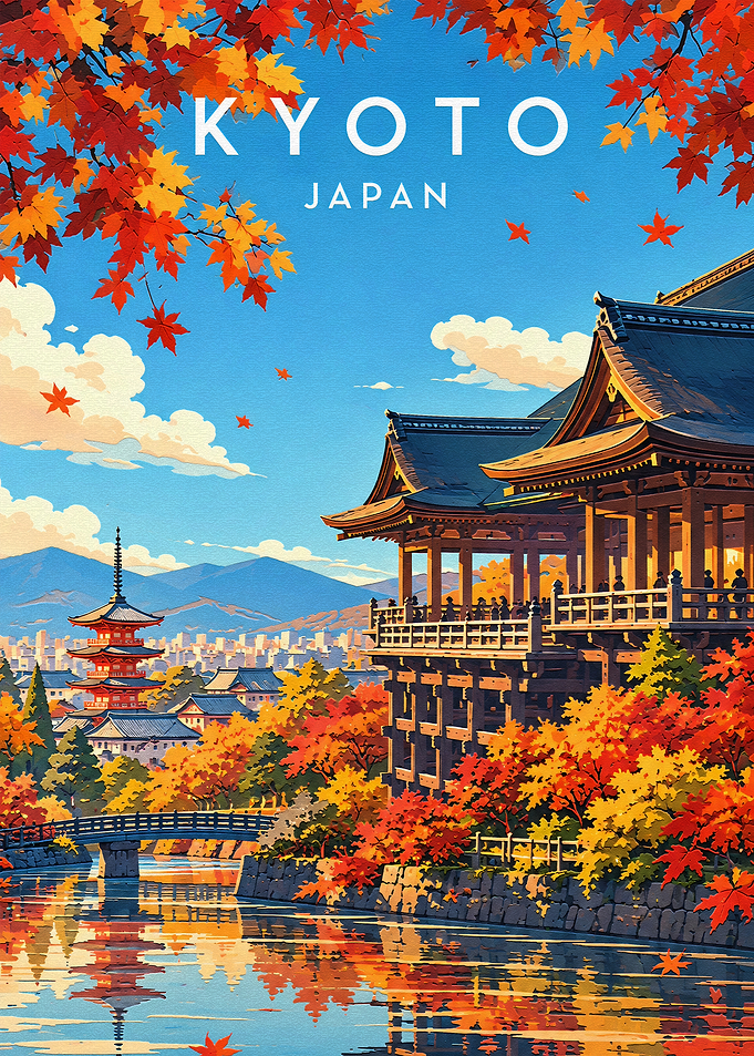 Kyoto Japan Autumn Travel Poster