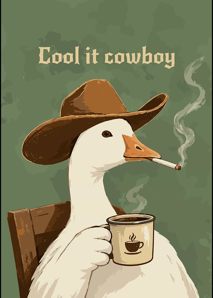 Cool Cowboy Goose with Coffee