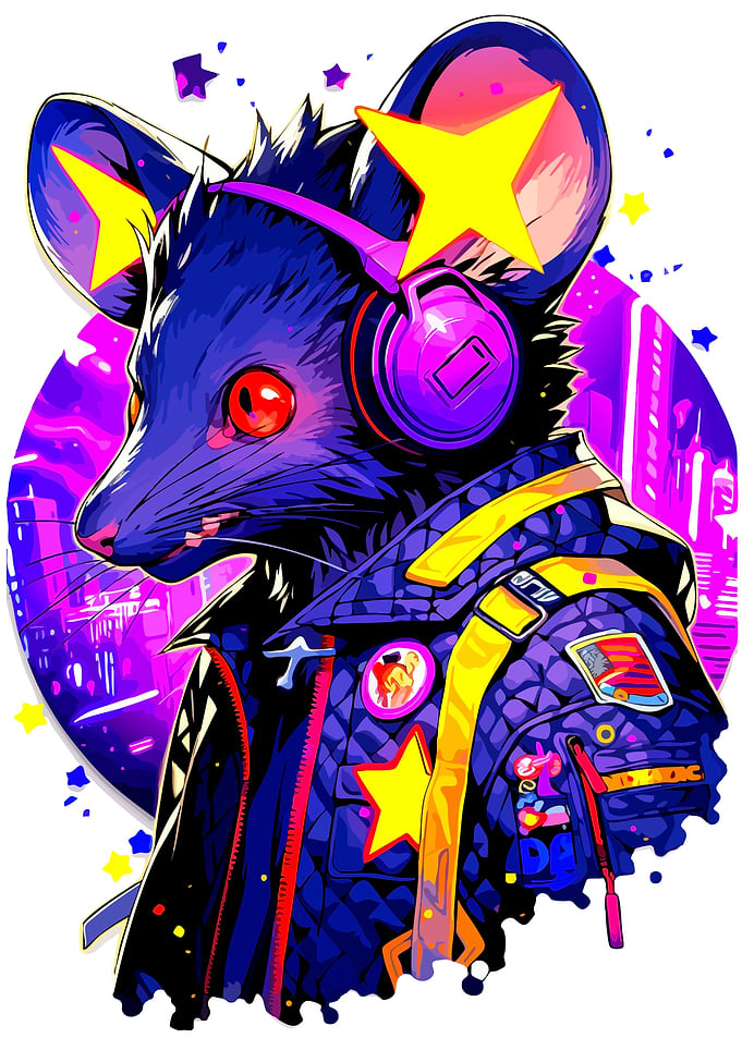 Cyberpunk Mouse with Headphones