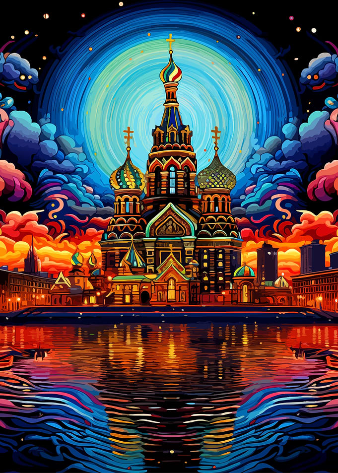 Vibrant Psychedelic Cathedral Reflection