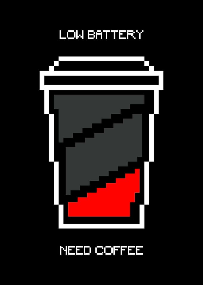 Pixel Art Low Battery Coffee Cup