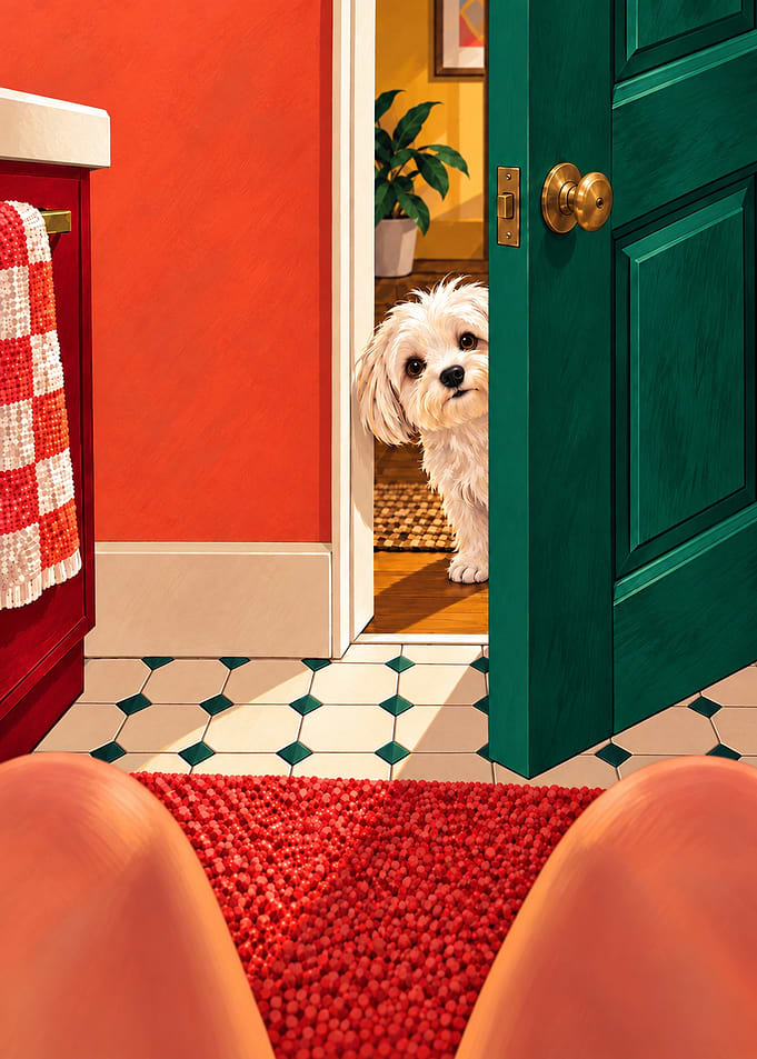Curious Maltese Bathroom Art – Peeking Through the Door
