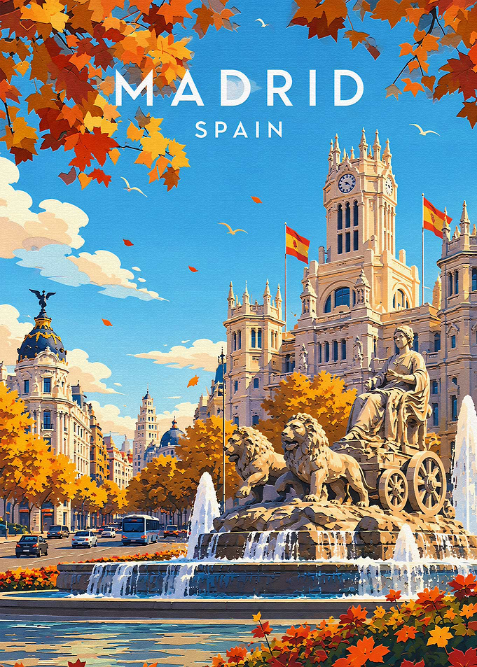 Madrid Spain Cibeles Fountain Travel Poster