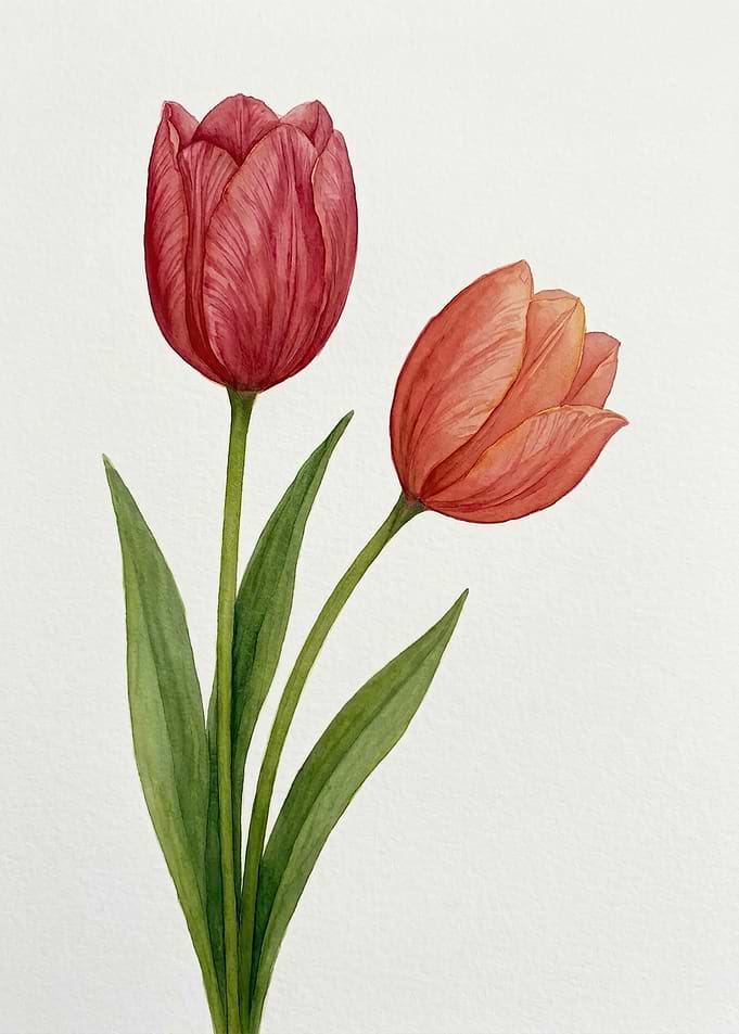 Watercolor painting of two tulips