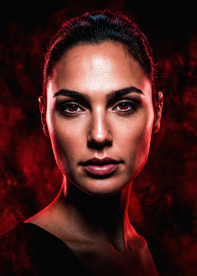 Gal Gadot with Glowing Red Eyes