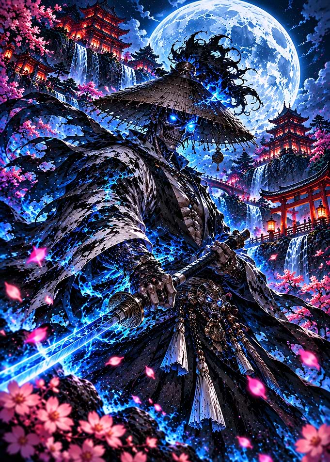 Undead Samurai Warrior Under Full Moon