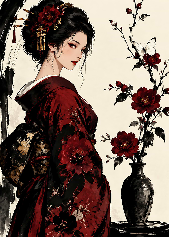 Elegant Woman in Traditional Kimono