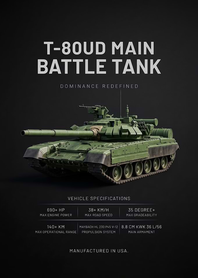 black background minimalism t80UD Main Battle Tank Infographic