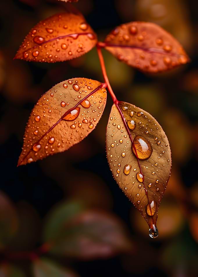 Dew-Covered Autumn Leaves