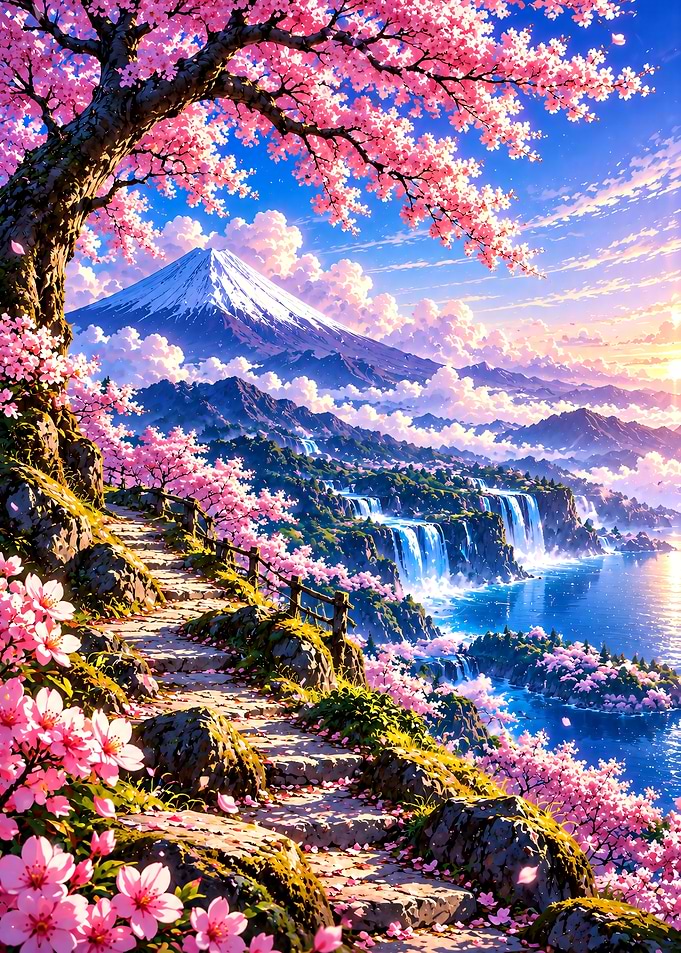 Cherry Blossom Path to Mount Fuji