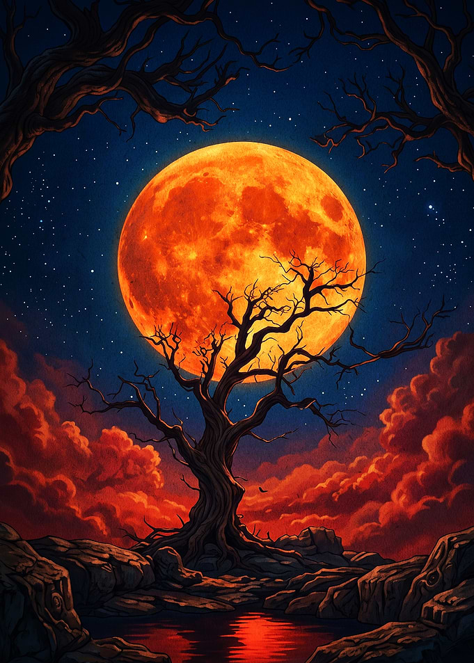 Blood Moon Tree Dark Fantasy Art