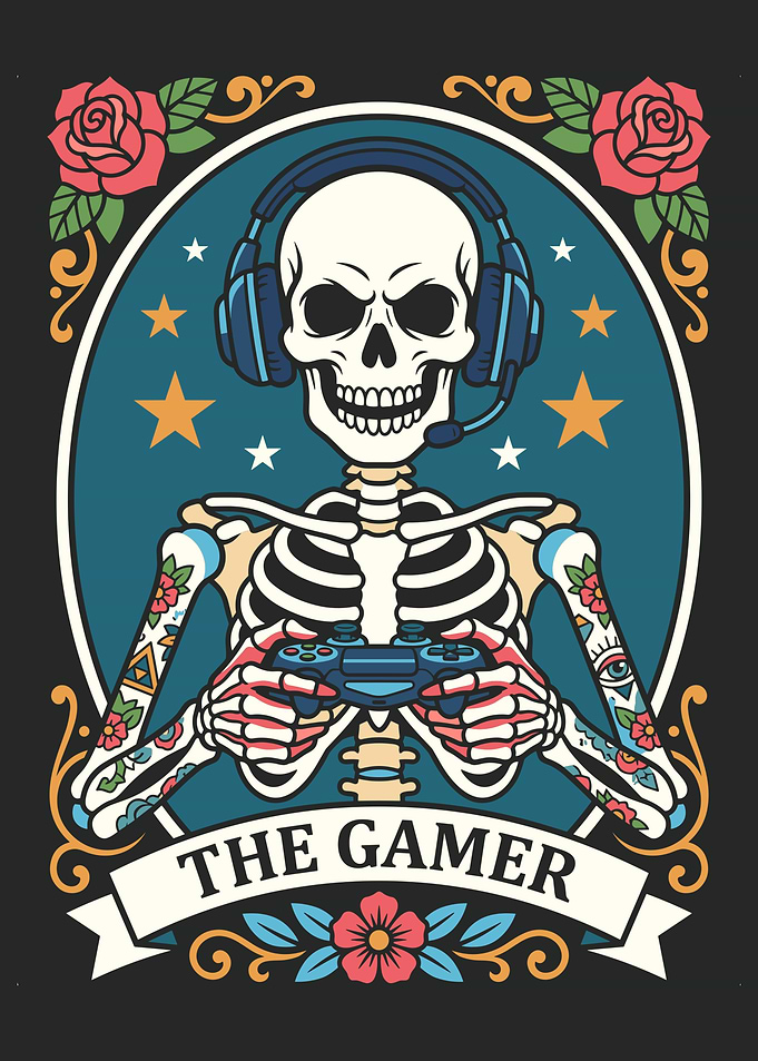 The Gamer Skeleton Tarot Card Art