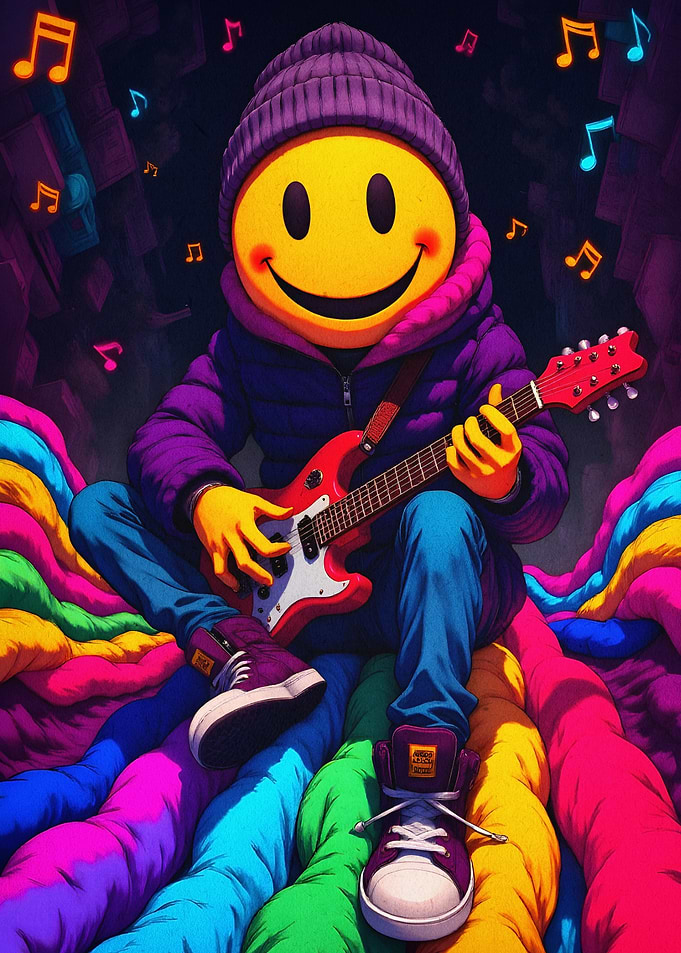 Smiley Guitar Neon Pop Art