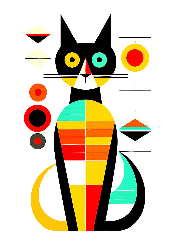 Mid-Century Modern Geometric Cat Art