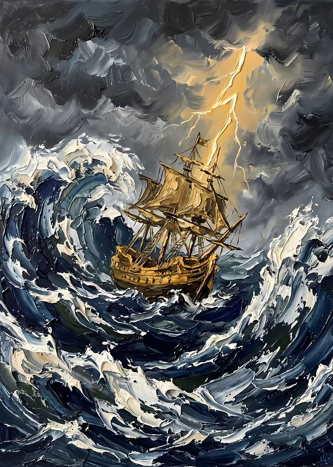 Ship in a Stormy Sea Painting