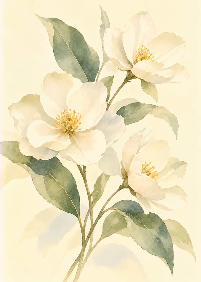 Elegant Watercolor White Floral Illustration